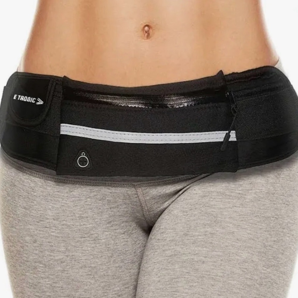 Black Expandable Reflective Running Belt with Secure Zip Pocket 30.5’ Length/SM